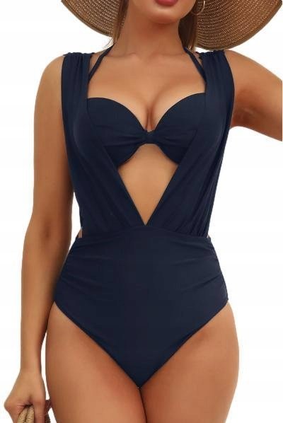 STRÓJ KĄPIELOWY JEDNOCZĘŚCIOWY KOSTIUM MODELUJĄCY MODNY GRANATOWY XL