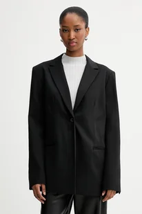 Calvin Klein marynarka kolor czarny jednorzędowa gładka LV040WL422 - Marynarki i żakiety damskie - miniaturka - grafika 1
