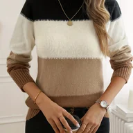 Swetry damskie - TEMU Kolorowy sweter z okrągłym dekoltem, Elegancki sweter z długim rękawem na jesień i zimę, Odzież damska - miniaturka - grafika 1