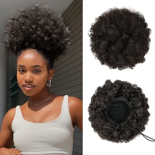 TEMU Afro Puff Drawstring Ponytail Bun Włosy syntetyczne krótkie przedłużenia Włosy na głowie dla kobiet Dziewczęta - Pozostałe akcesoria fryzjerskie - miniaturka - grafika 1