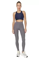 Legginsy - Trendyol Damskie legginsy sportowe z wysokim stanem, obcisłe dopasowanie, pełnowymiarowe legginsy sportowe, Srebrny, Large - miniaturka - grafika 1
