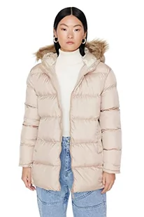 Trendyol Damska kurtka oversize z kapturem, tkana kurtka wierzchnia, BEŻOWY, S - Kurtki damskie - miniaturka - grafika 1