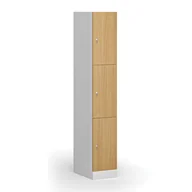 Szafki biurowe - Szafka ubraniowa ze schowkami, 3 schowki, 1850 x 300 x 500 mm, zamek cylindryczny, drzwi laminowane, buk - miniaturka - grafika 1