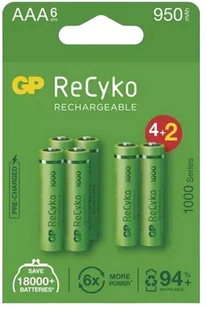 Akumulatorky GP ReCyko AAA HR03 1.2V 950 mAh 6 szt - Ładowarki i akumulatory - miniaturka - grafika 1