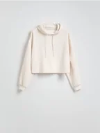Bluzy damskie - Reserved - Krótka bluza z kapturem - złamana biel - miniaturka - grafika 1