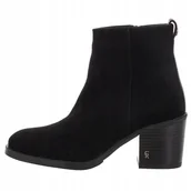 Botki damskie - Carinii B5582-H20 botki czarne damskie klocek skóra naturalna zamszowa r.36 - miniaturka - grafika 1