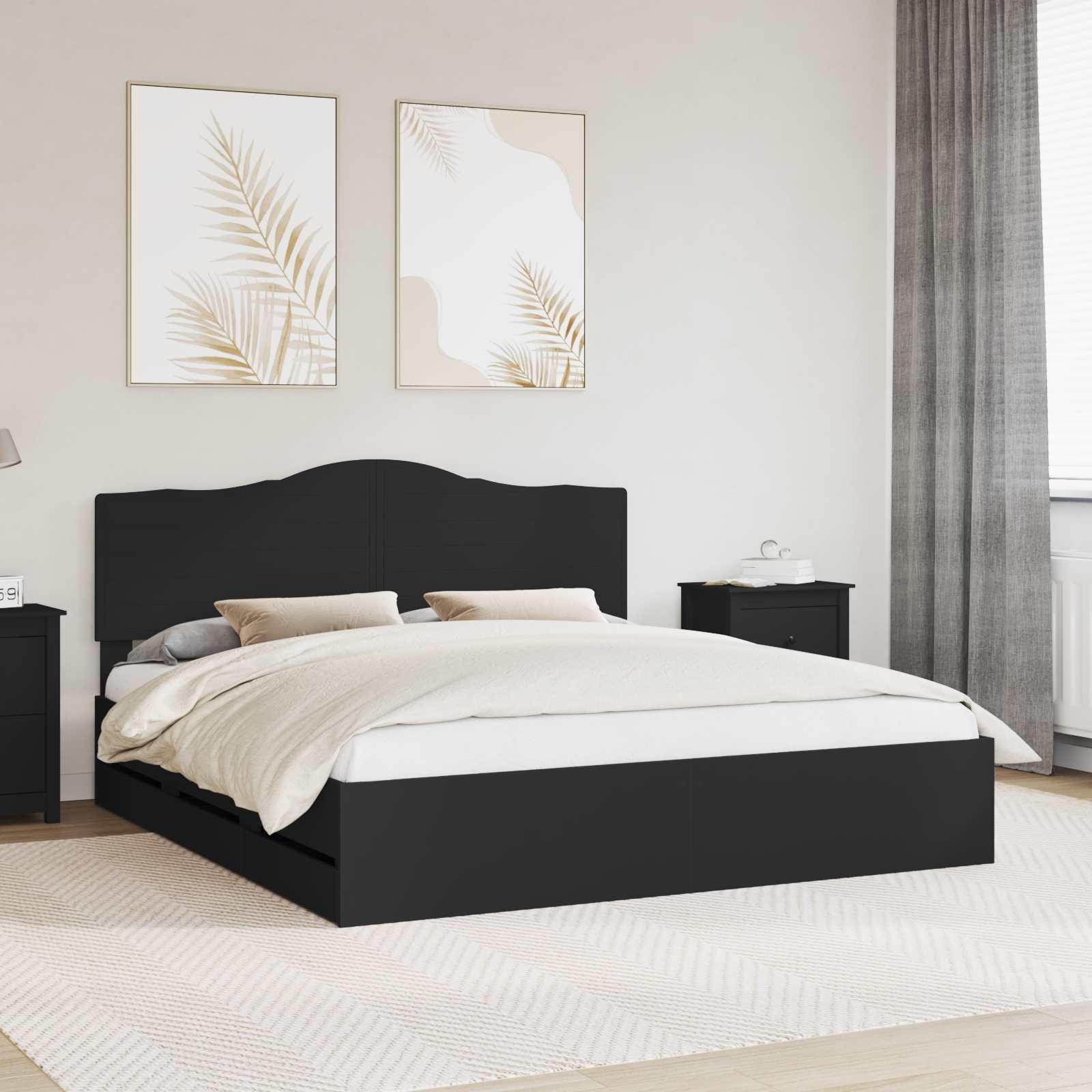vidaXL Ramka łóżka z szufladą Czarny 200 x 200 cm Drewno inżynieryjne