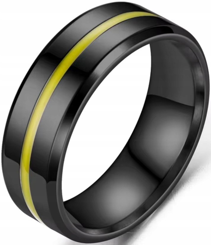 Czarny Pierścień z Żółtym Akcentem Obrączka Sygnet Stal Szlachetna