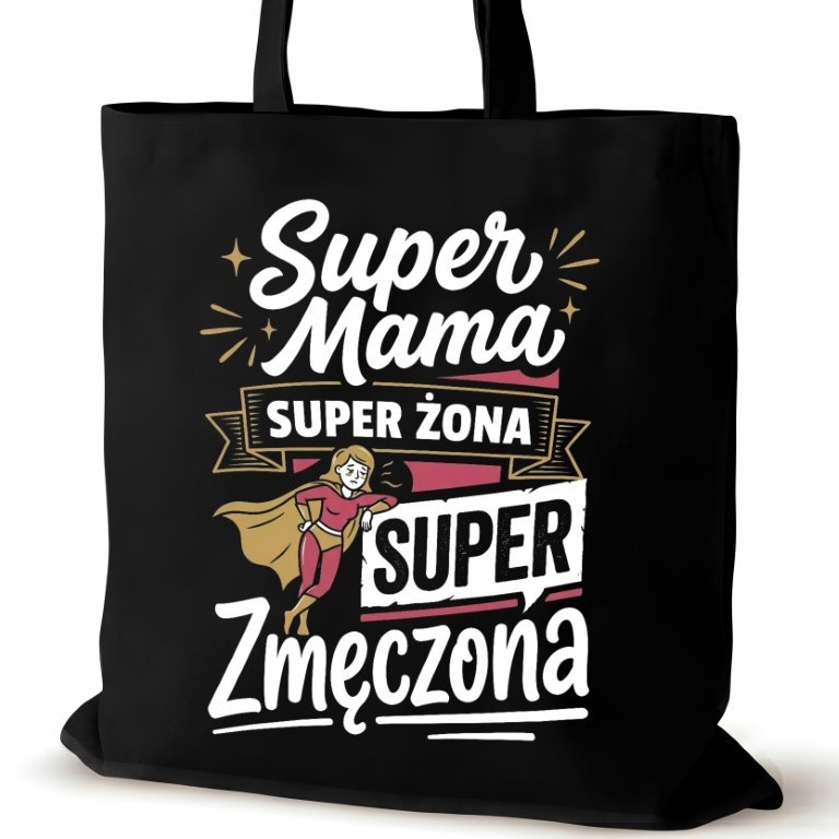Torba bawełniana dla MAMY czarna na ramię zakupowa napisem śmieszna