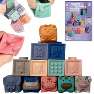 Zabawki sensoryczne - Kreatywny zestaw klocków sensorycznych zwierzątka, owoce, liczby - 12szt. - miniaturka - grafika 1