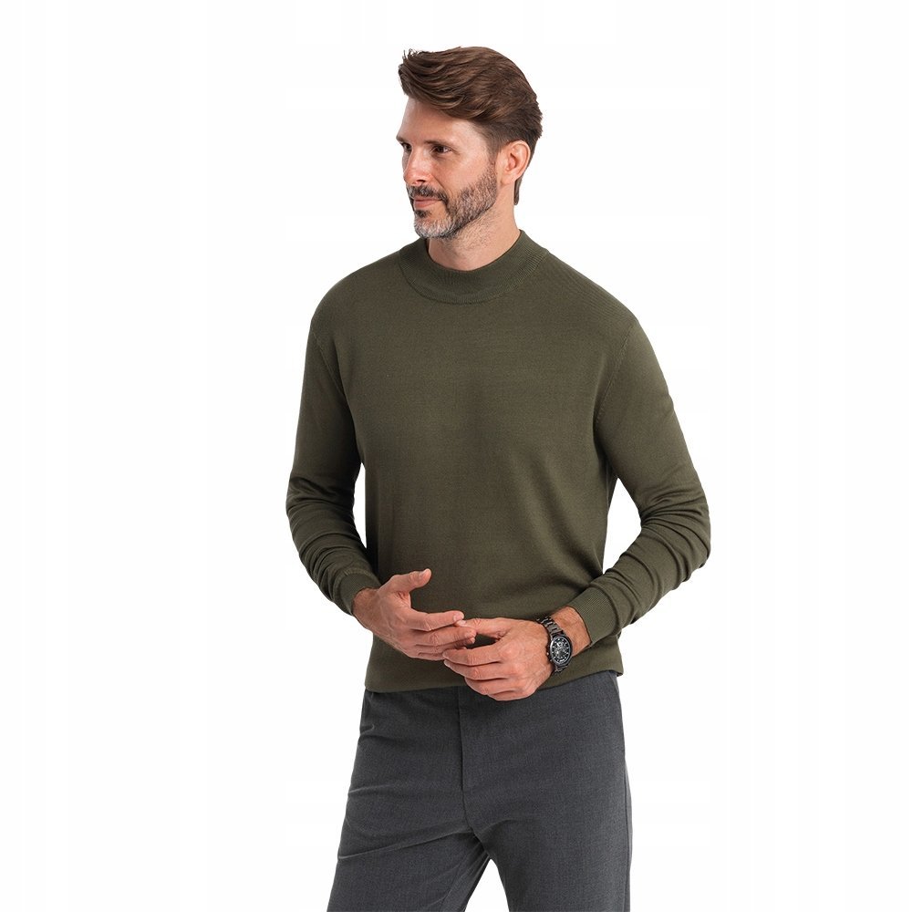 Elegancki męski półgolf sweter z wiskozą oliwkowy Ombre V7 OM-SWTN-0100 M