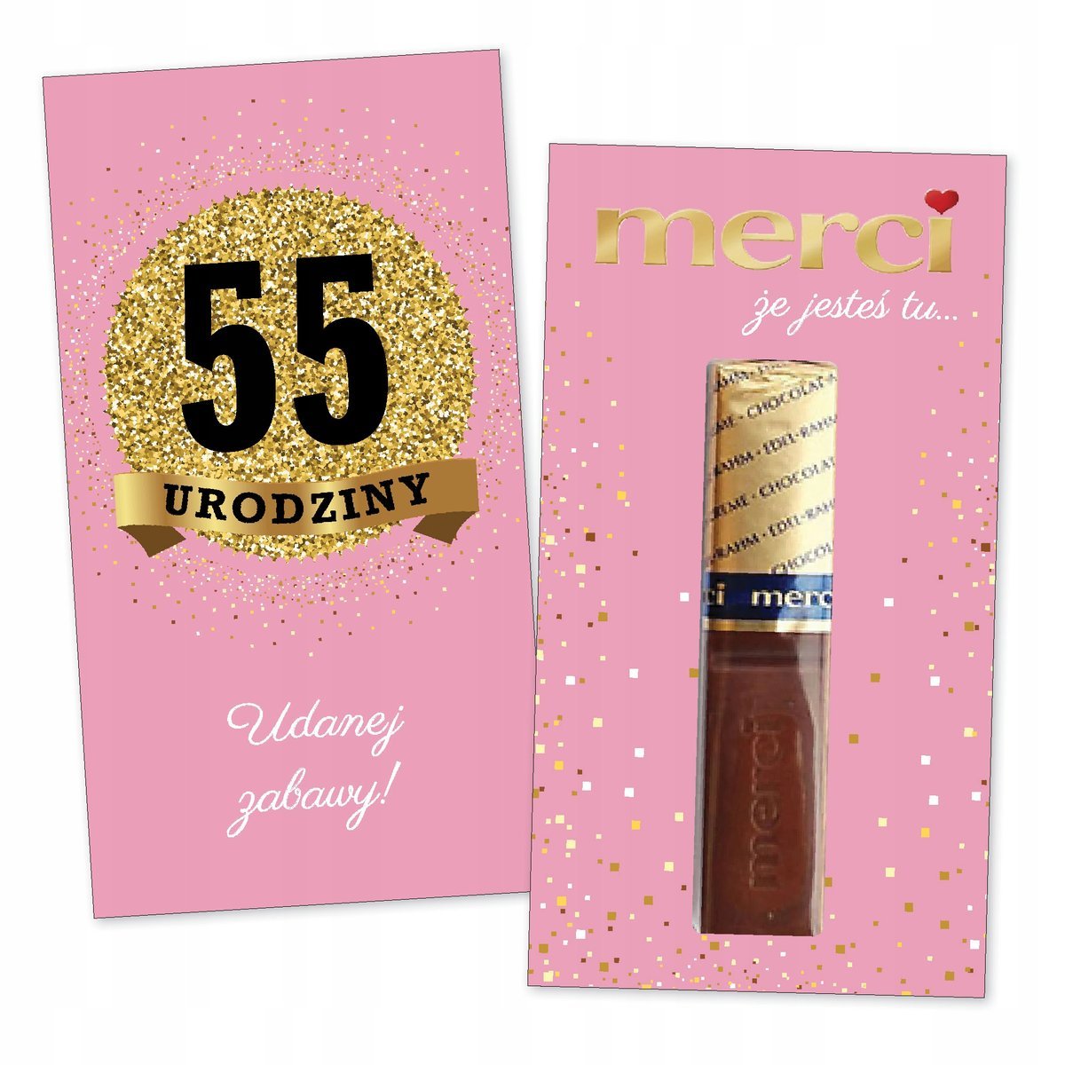 10x PODZIĘKOWANIA NA 55 URODZINY DLA GOŚCI merci lat - premium - RÓŻOWY