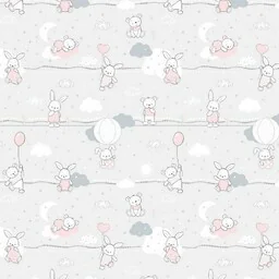Extrapościel Pościel bawełniana 90x120 56K misie zajączki szara różowa Kids 24 z poszewką 40x60 - Pościel dla dzieci - miniaturka - grafika 1