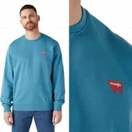 Bluzy męskie - Wrangler SIGN OFF CREW Storm Blue NIEBIESKA BLUZA Z LOGO REGULAR FIT L - miniaturka - grafika 1