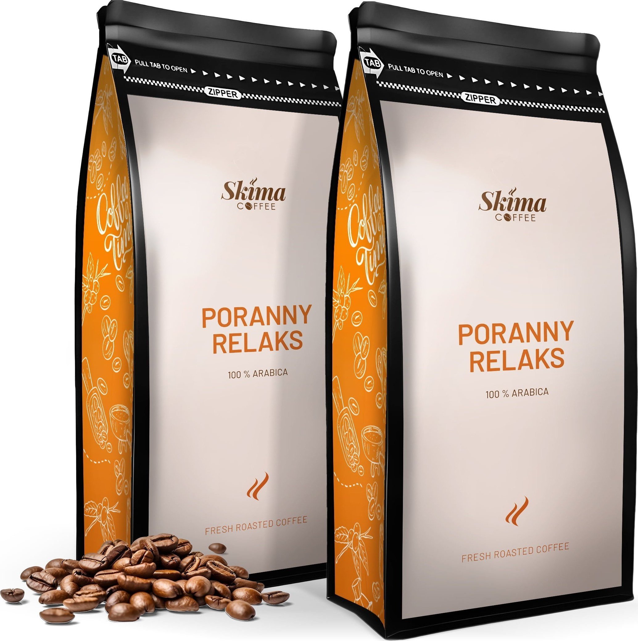 Zestaw Kawa ziarnista 1kgX2 PORANNY RELAKS 100% ARABICA Świeżo Palona do ekspresu + GRATIS