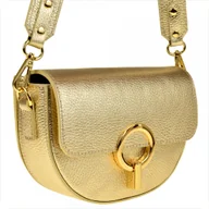 Torebki damskie - Włoska złota torebka listonoszka S szeroki pasek skóra naturalna - miniaturka - grafika 1