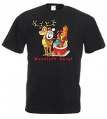 Koszulki męskie - KOSZULKA CZARNA ŚWIĄTECZNA MIKOŁAJA RENIFER L - miniaturka - grafika 1