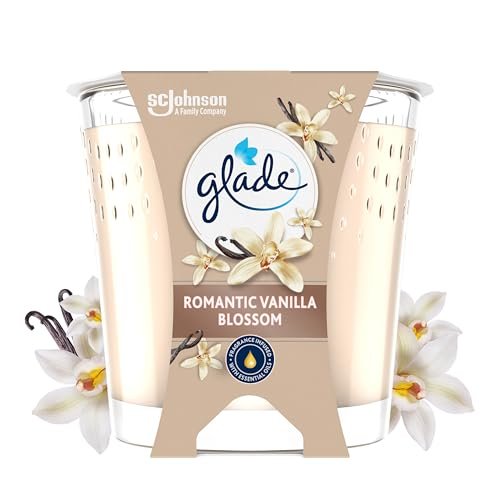 Glade Świeca zapachowa, romantyczny zapach waniliowy Blossom, w parze olejkami eterycznymi, wegańskie, 30-godzinny aromat, 1 świeca
