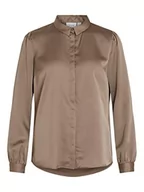 Bluzki damskie - Vila Women's Różnorodna satyna L/S Shirt/SU-NOOS bluzka, orzech włoski, 34, Walnut, 34 - miniaturka - grafika 1