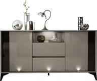 Komody - MEGSTYL Komoda 160cm z czarną wstawką i nóżkami - evel 3 Szary mat - Szary połysk - miniaturka - grafika 1