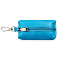 Etui na klucze - Niebieskie etui na klucze skórzane na suwak kółeczko na łańcuszku mały portfelik karabińczyk - miniaturka - grafika 1