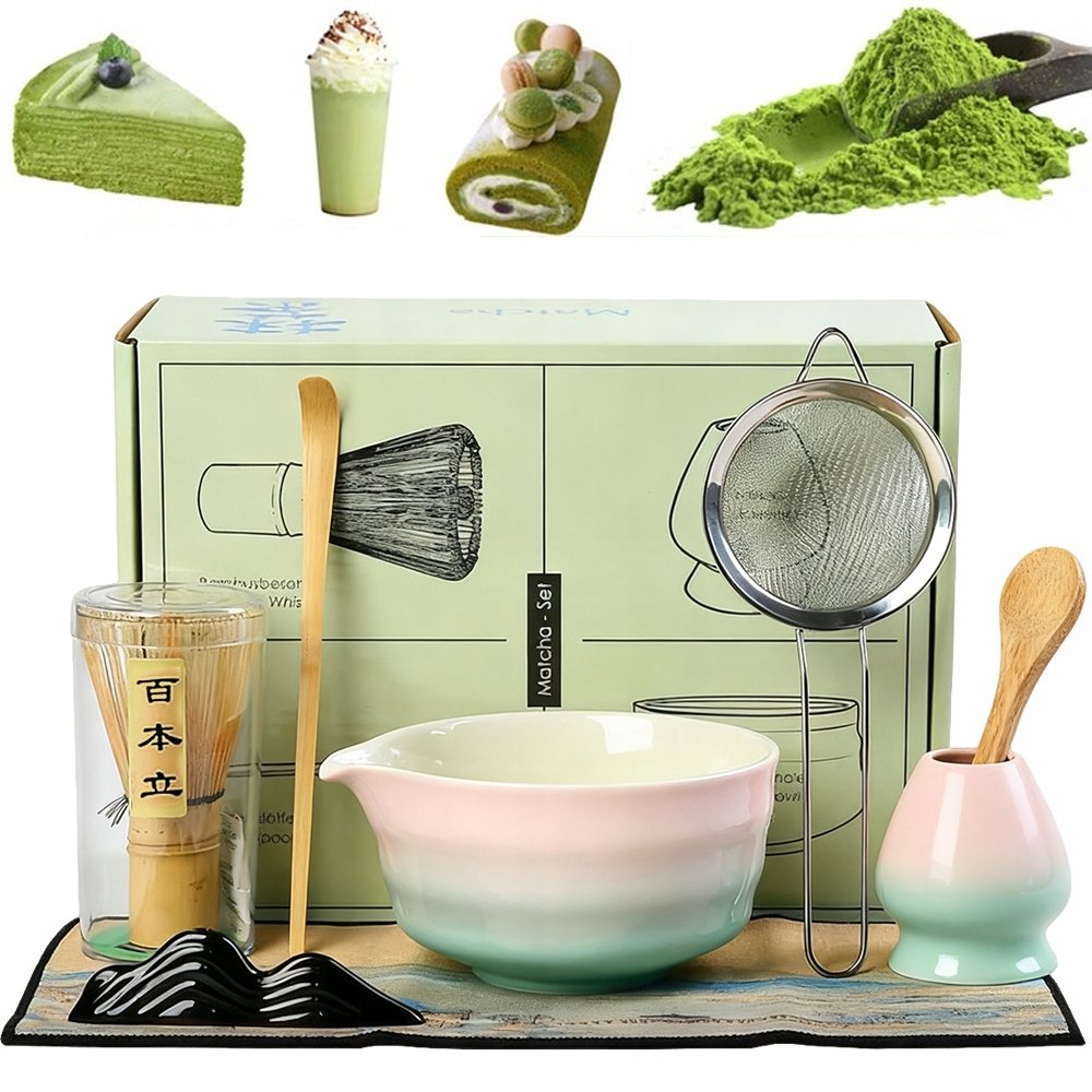 8szt Akcesoria do Robienia Matchy, Zestaw do Matcha z Miską Ceramiczną