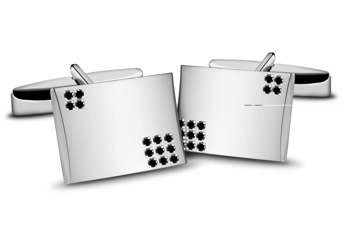 Spinki do mankietów z czarnymi cyrkoniami , srebro próba 925