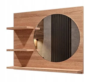 Lustro łazienkowe okrągłe dąb sonoma, z półkami, lewe - Lustra - miniaturka - grafika 1