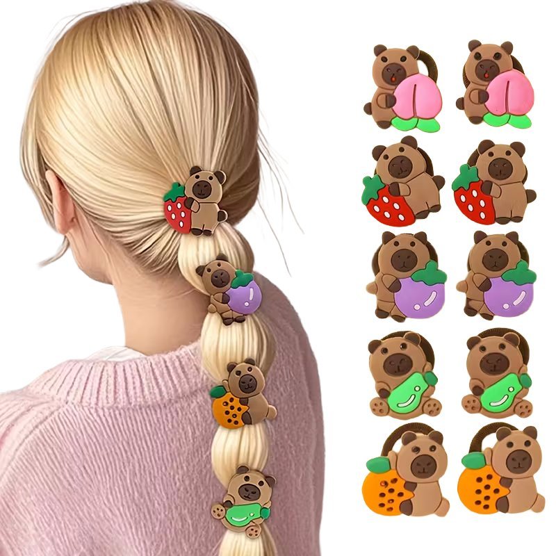 Gumki Gumeczki do Włosów z Ozdobami Zestaw 10 szt. Kapibara PVC