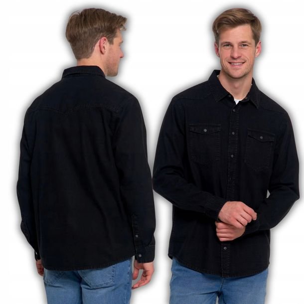 Koszula Męska z Bawełny Jeansowa Elegancka Nowoczesna Klasyczna MORAJ L BLA