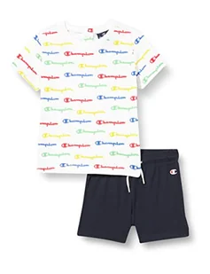 Champion Legacy American Classics-all-Over S/S T-Shirt & Szorty Pełna Baby 0-24, (Biały/Granatowy Niebieski), 6 miesięcy - Spodenki damskie - miniaturka - grafika 1
