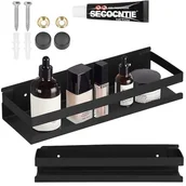 Szafki łazienkowe - Półka łazienkowa wisząca pod prysznic 30x10 cm stal nierdzewna loft czarna - miniaturka - grafika 1