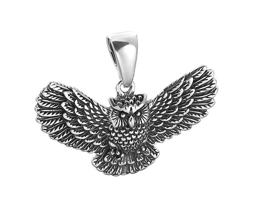 Srebrny wisiorek zawieszka na łańcuszek oksydowany duży Sowa pr925