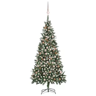 vidaXL Sztuczna choinka z lampkami LED, bombkami i szyszkami, 210 cm - Choinki - miniaturka - grafika 1