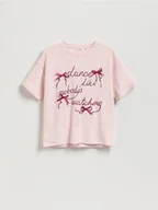 Koszulki dla dziewczynek - Reserved - T-shirt z aplikacją - pastelowy róż - miniaturka - grafika 1