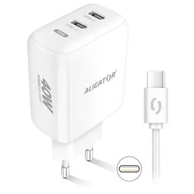 Ładowarka sieciowa Aligator Power Delivery 40W, 2xUSB-C + USB-C kabel (CHPD0024) Biała - Ładowarki do telefonów - miniaturka - grafika 1