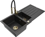 Zlewozmywaki z baterią - Mexen Andres zlewozmywak granitowy 1,5-komorowy z ociekaczem i baterią kuchenną Aster, czarny/srebrny - 6515-73-73450-57-G - miniaturka - grafika 1