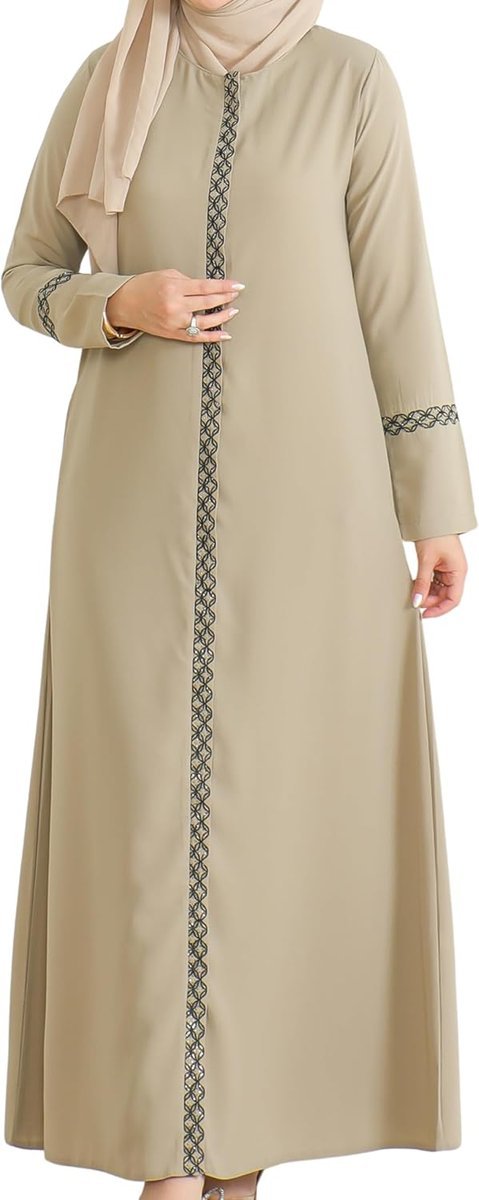 Sukienka Modlitewna Damska Abaya Elegancka Haftowana Przewiewna Beżowa S