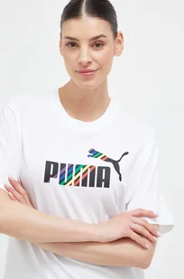 Puma t-shirt bawełniany kolor biały - Koszulki sportowe damskie - miniaturka - grafika 1