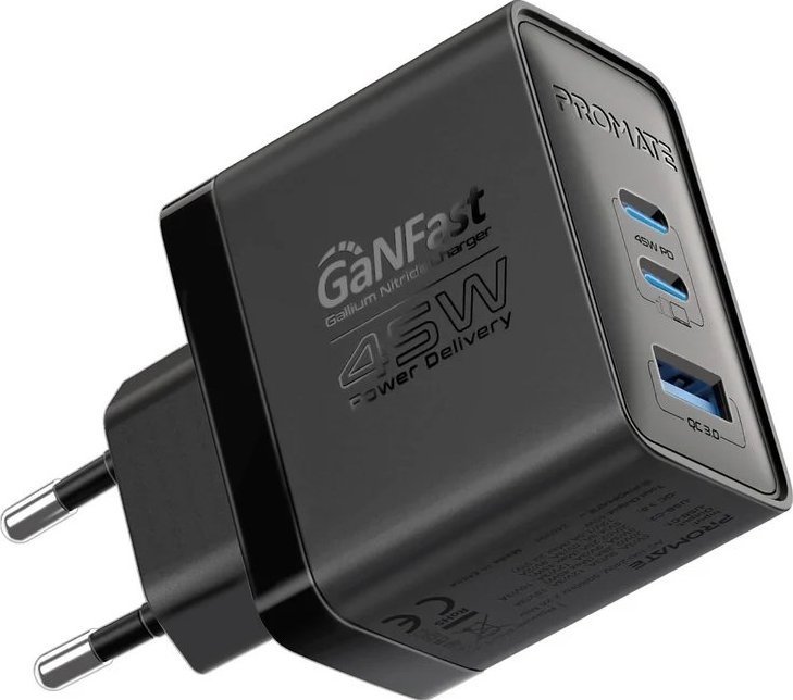Promate PowerPort-45 GaNFast™ Wall Charger 45W / QC3.0 / PD45W