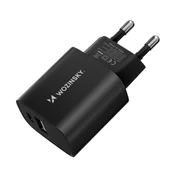 Ładowarki do telefonów - Ładowarka sieciowa 20W USB-A USB-C 100-240V czarna - miniaturka - grafika 1