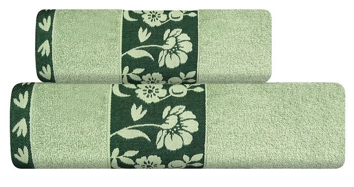 Ręcznik, ręcznik kąpielowy 100% bawełna, kwiatowy wzór 70x140cm zielony