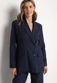 Marynarki i żakiety damskie - Granatowa Marynarka Dwurzędowa z Wiskozą i Usztywnianymi Ramionami Elliovae - miniaturka - grafika 1