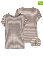 Koszulki i topy damskie - Sublevel Koszulki (2 szt.) w kolorze biało-szarobrązowym - miniaturka - grafika 1