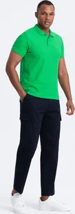Ombre Męska koszulka polo jednokolorowa BASIC z dzianiny pique - neonowa zieleń V25 OM-POBS-0100 L - Koszulki męskie - miniaturka - grafika 1