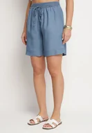 Spodenki damskie - Jasnoniebieskie Bawełniane Szorty Bermudy z Elastyczną Gumką w Talii i Kieszeniami Tilmio - miniaturka - grafika 1