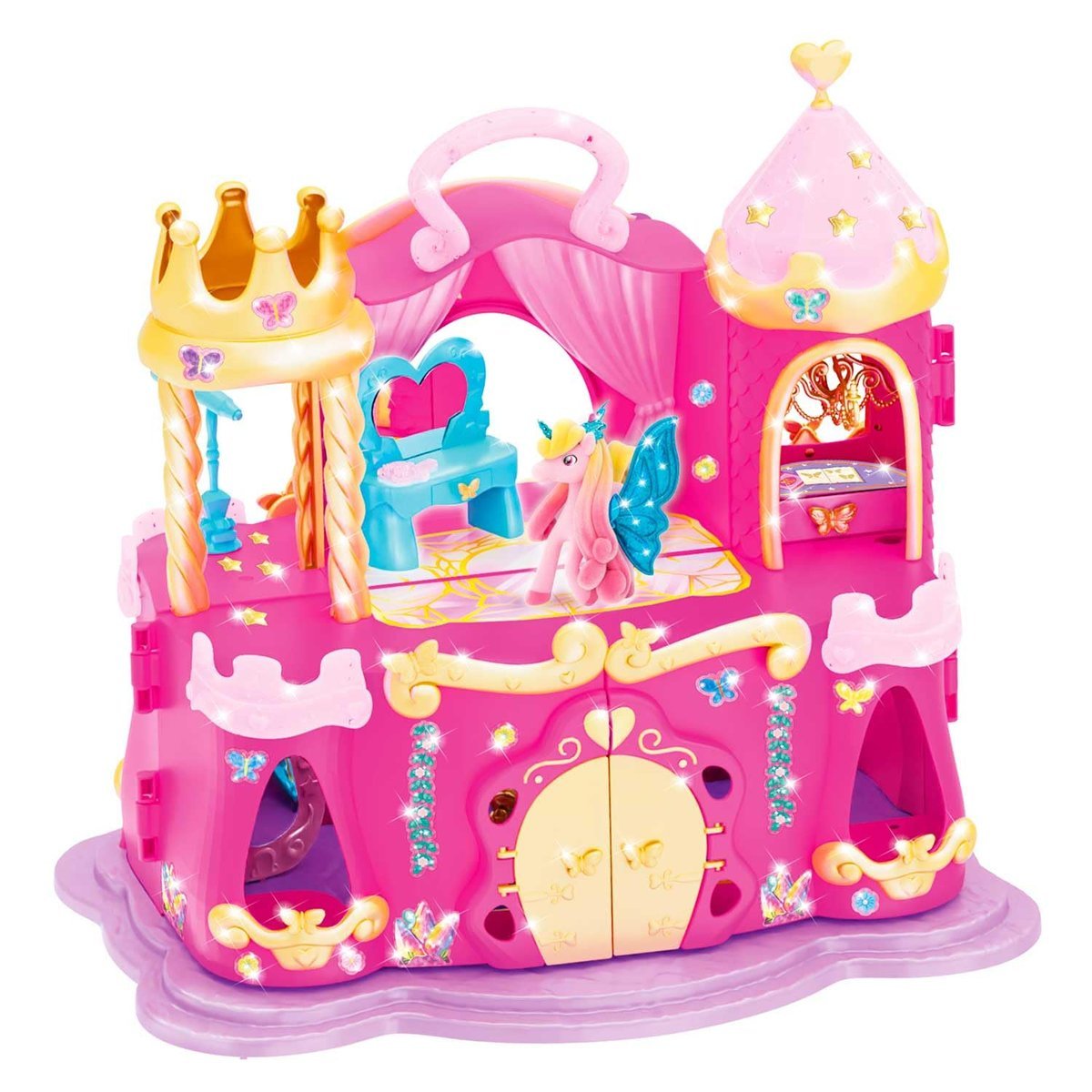 Galupy Rainbow Unicorn Magic Castle – zestaw do zabawy z zamykanym zamkiem, 1 ekskluzywna figurka jednorożca i wiele akcesoriów, różowy