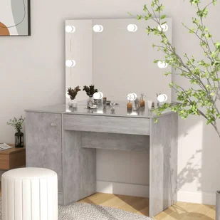 shumee Toaletka z oświetleniem LED 110x55x145 cm MDF szarość betonu - Toaletki - miniaturka - grafika 1