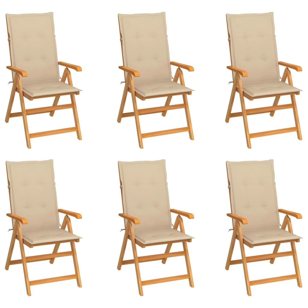 vidaXL Lumarko Krzesła ogrodowe, 6 szt., beżowe poduszki, drewno tekowe! 3065563