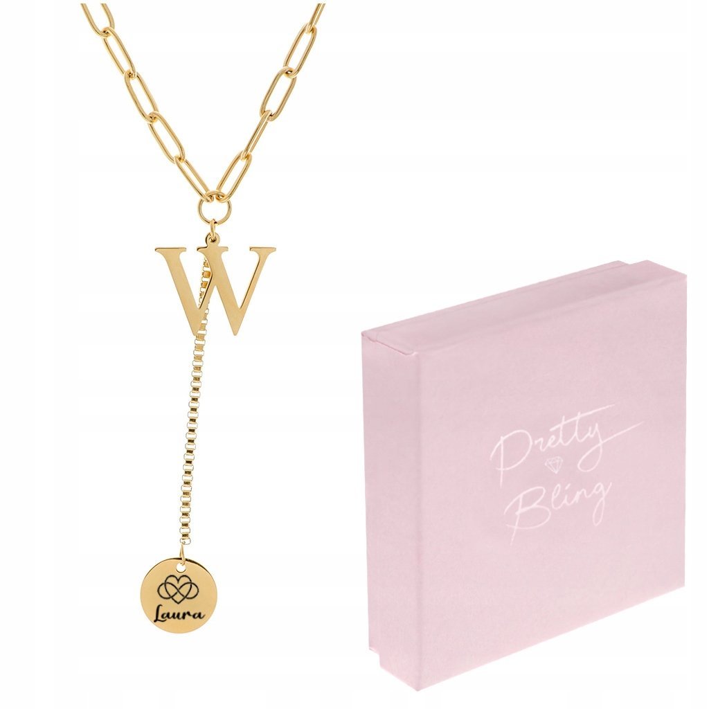 Naszyjnik celebrytka pozłacana LITERKA W + GRAWER